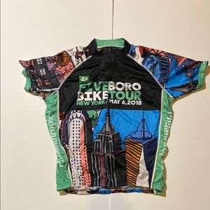Multicolor Short Sleeve Tee. Five Boro Bike Tour NYC.